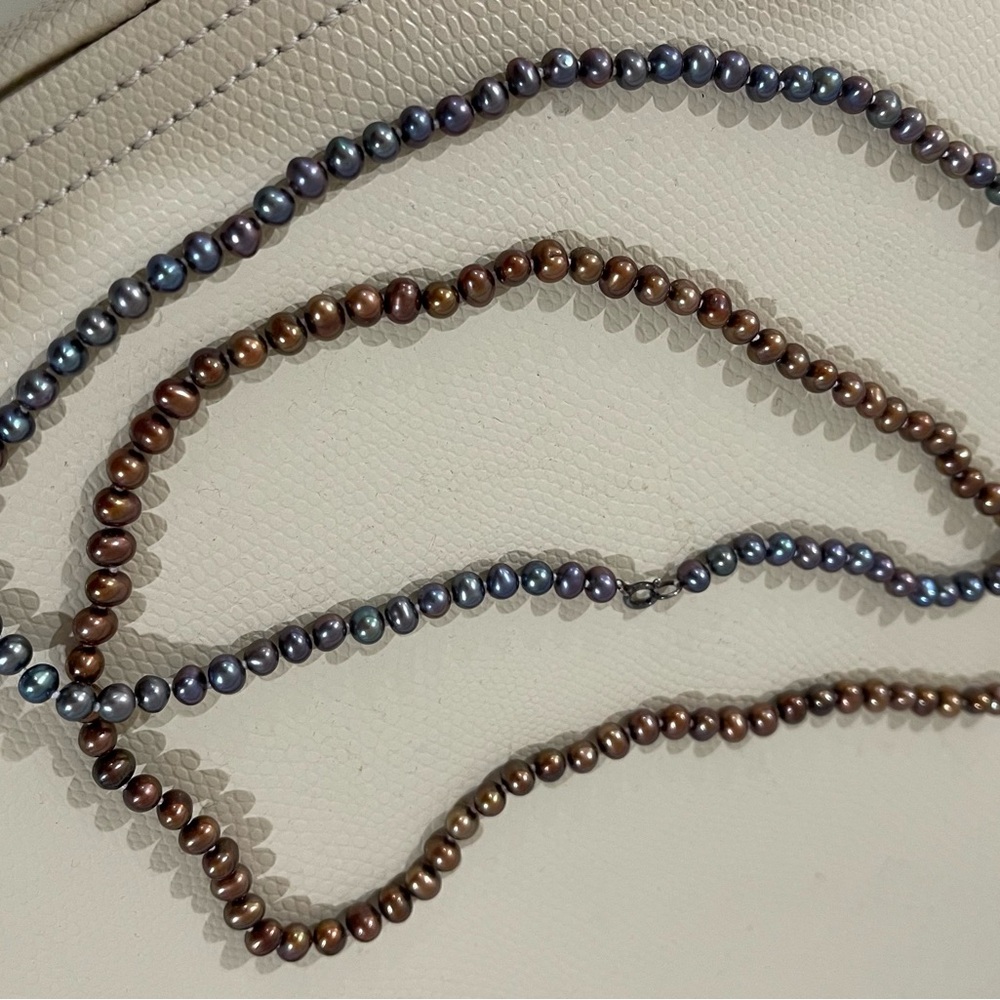 Set of 2 freshwater pearl strands sterling silver